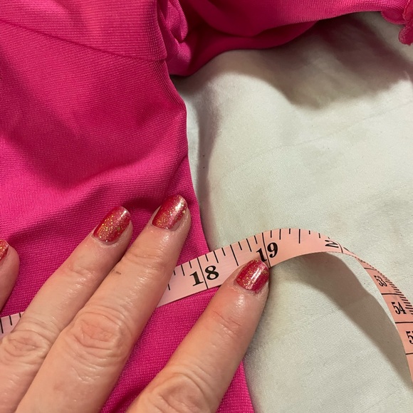 Misslook Pink Midi Dress Size knit spandex bell floral beaded sleeves size 14 - Picture 14 of 16